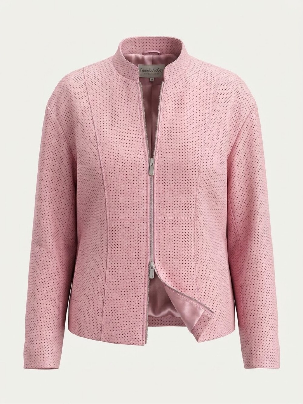Pam McCoy Soft Pink Perforated Leather Moto Jacket Coquette Soft Girl Size Large
